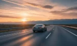 Aracın gösterge panelindeki hız göstergesi ve yolculuk bilgileri