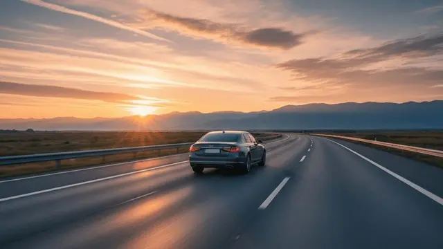 Aracın gösterge panelindeki hız göstergesi ve yolculuk bilgileri