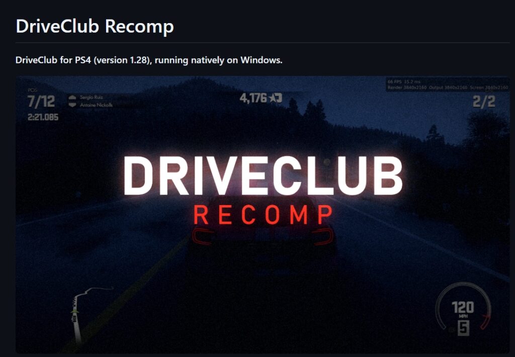 Driveclub oyununun bilgisayar arayüzü ve araç detayları