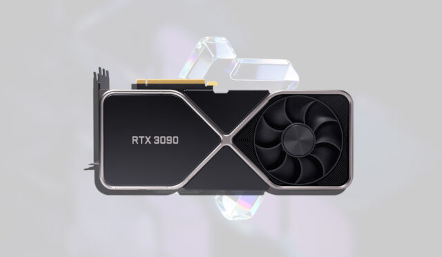 NVIDIA RTX 3090 ekran kartının yakın plan tanıtım görseli