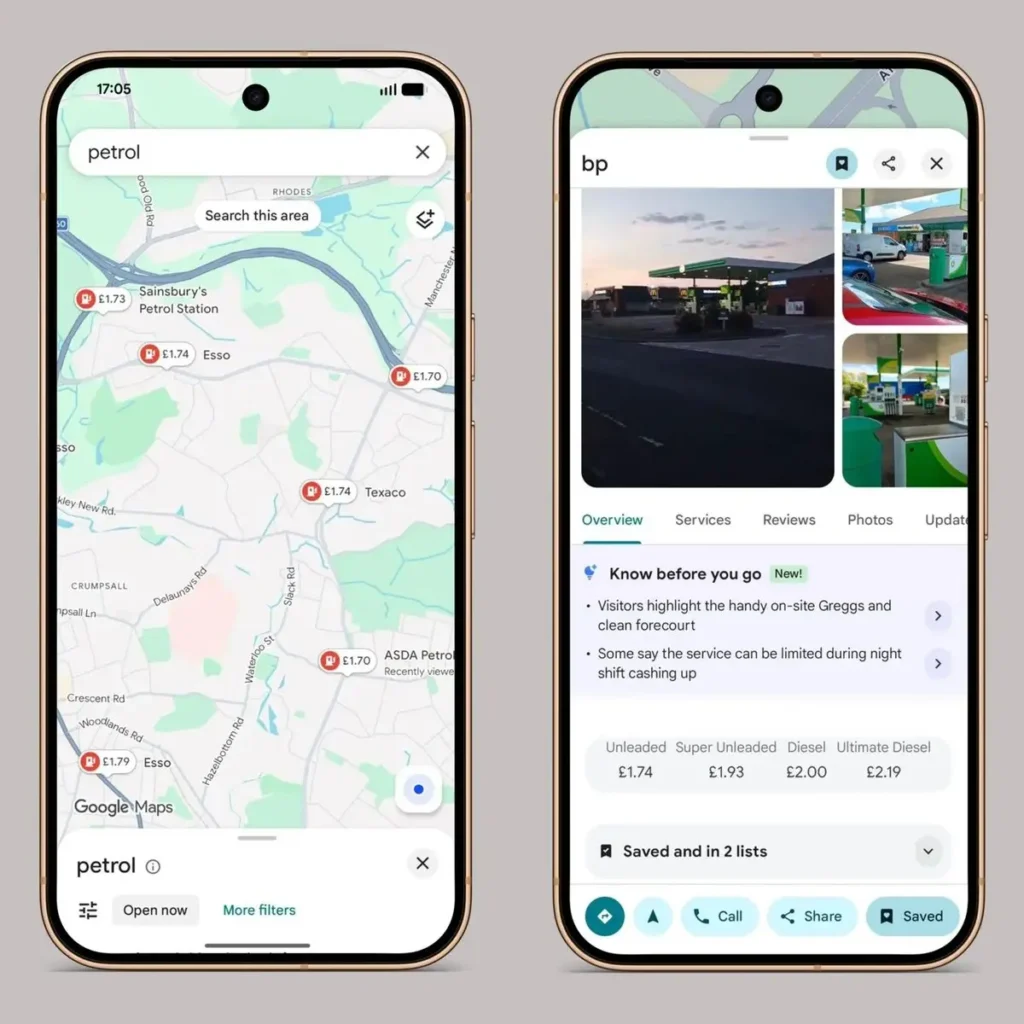 Google Haritalar, İngiltere’de akaryakıt istasyonlarının konumlarıyla birlikte anlık pompa fiyatlarını göstere
