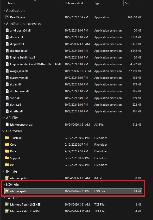 Windows dosya gezgininde Ishimura Patch log dosyaları