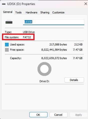 Windows işletim sisteminde USB sürücü özellikleri ve dosya sistemi