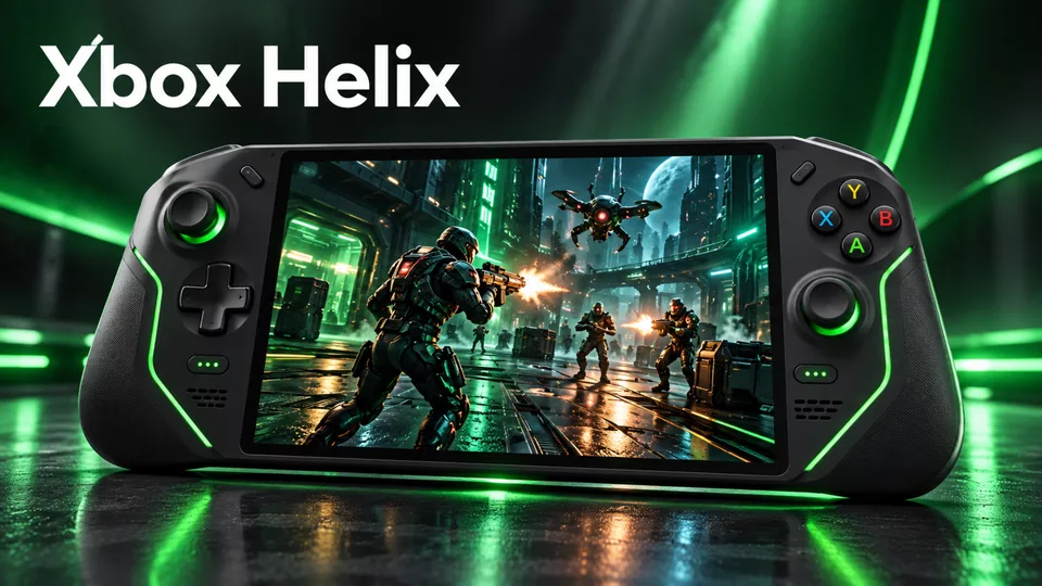Xbox Helix el konsolu ekran ve kontrol yerleşimi.